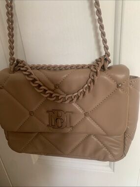 BRADGLEY MISCHKA  Quilted Taupe Shoulder Bag with Chain Strap